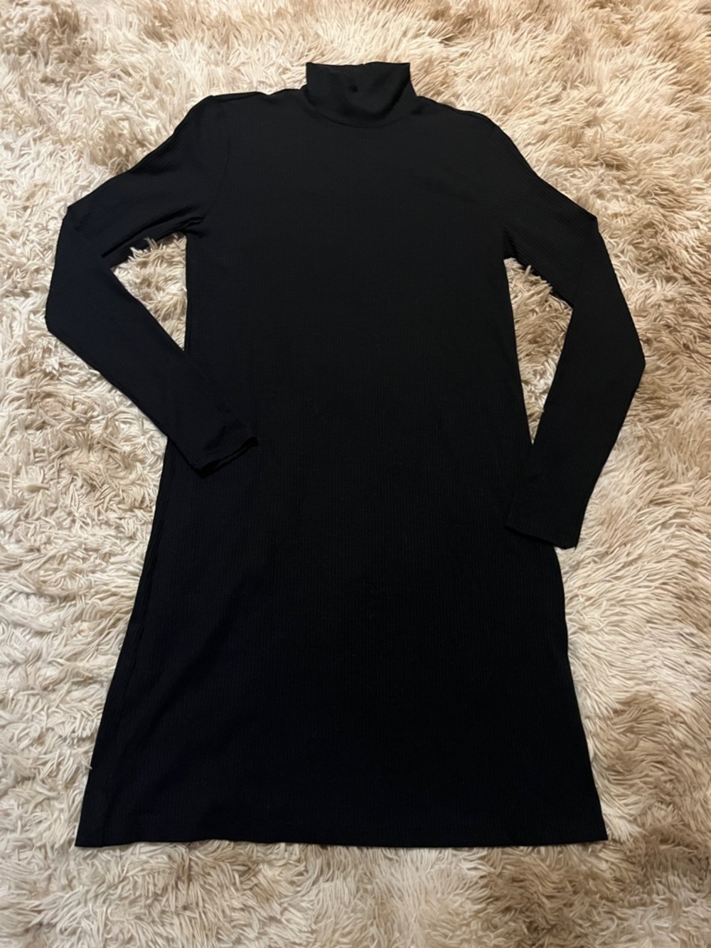 H&M Black Ribbed Long-Sleeve Turtleneck Dress